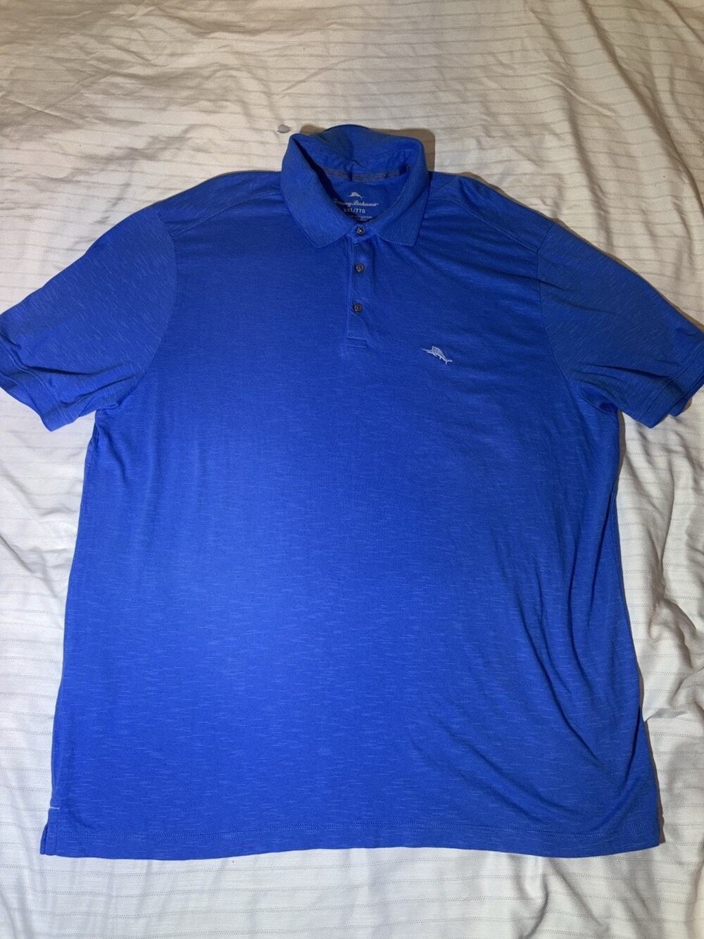Tommy Bahama Men's Blue Solid Polo Shirt XXL Big & Tall Short Sleeve Logo